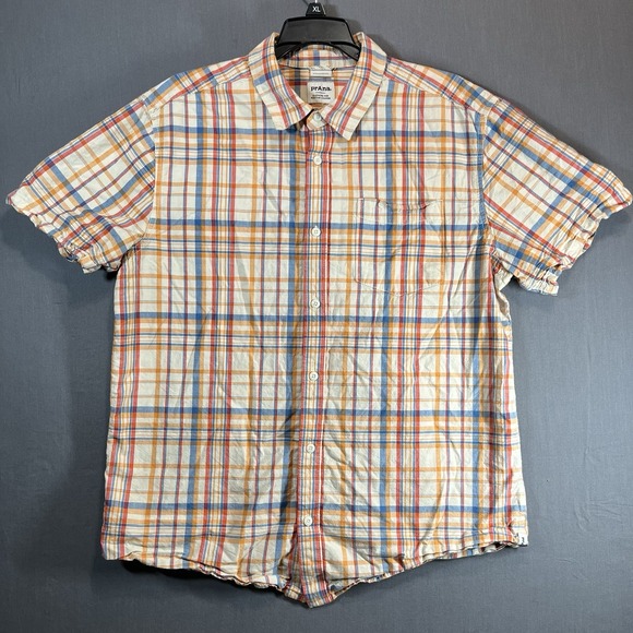 PrAna Organic Benton Shirt Standard Fit Plaid Hiking Outdoor Men's Size Large - Picture 1 of 6